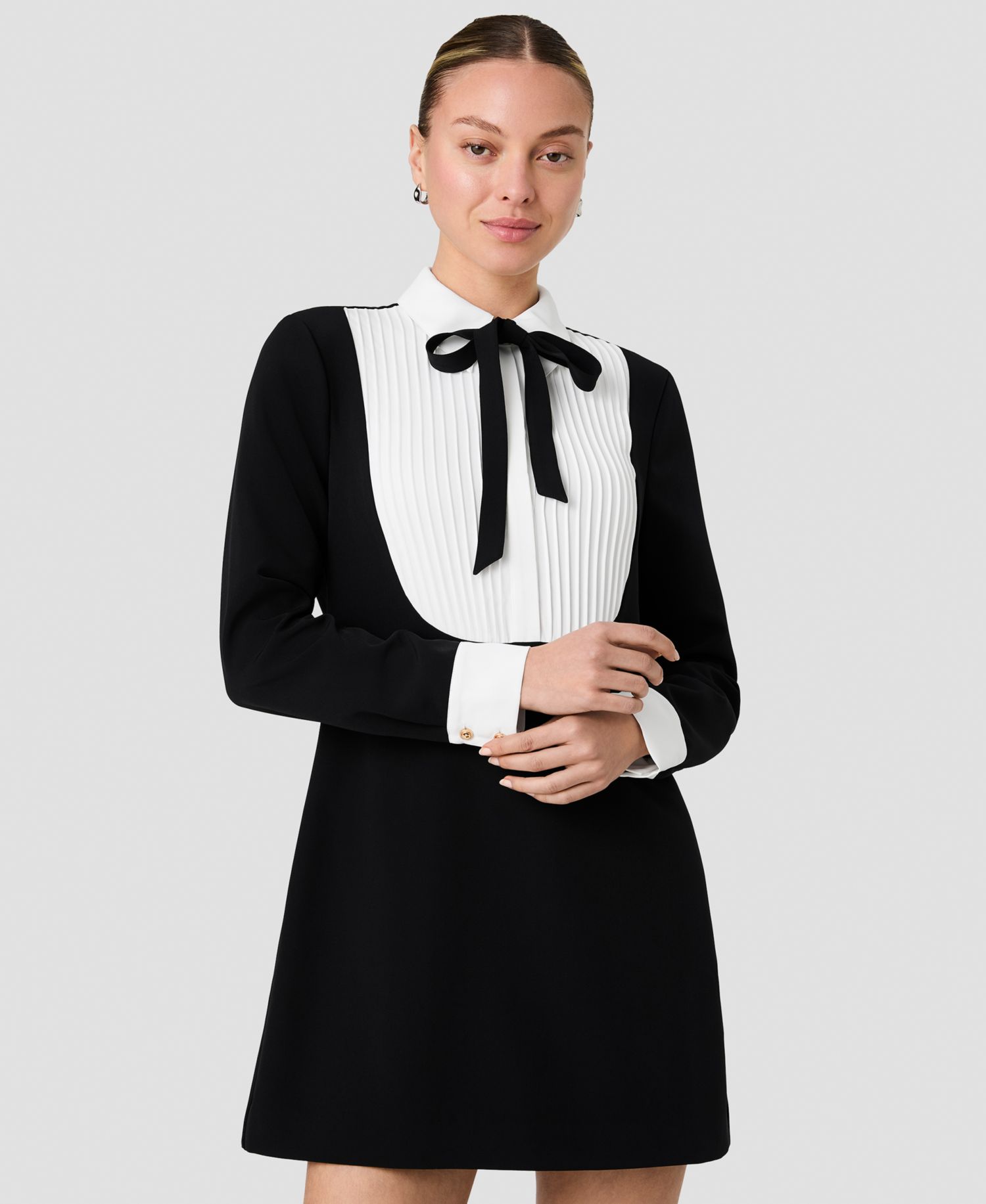 Women's Echo Crepe Combo Long-Sleeve Colorblock A-Line Mini Dress