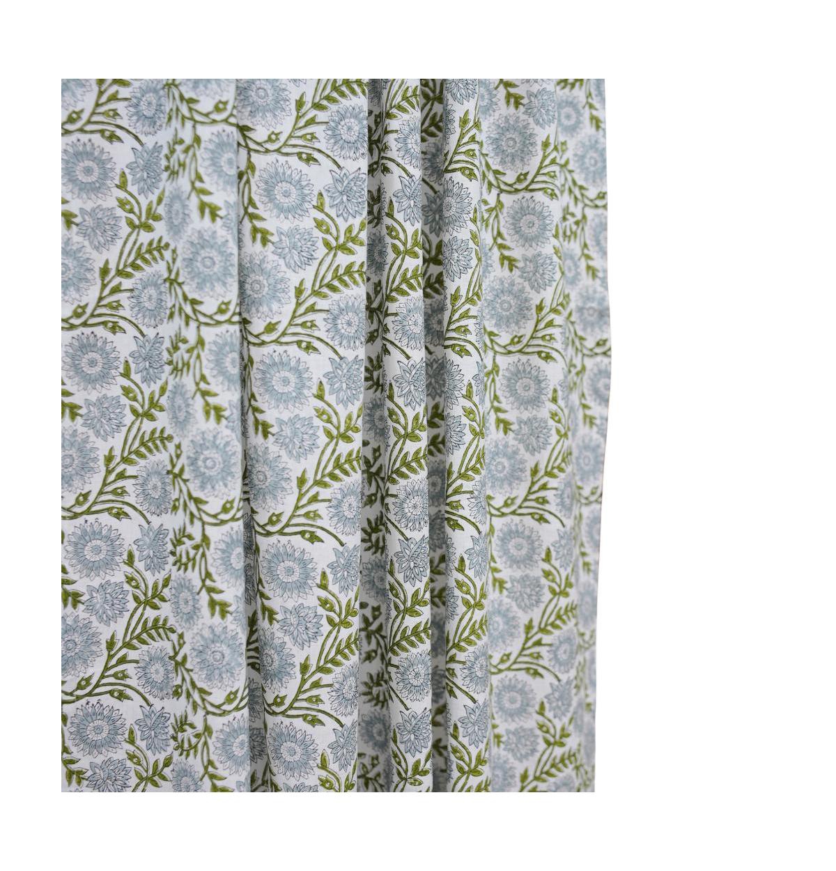 Fabdivine Bohemian Floral Handmade Linen Curtain Nature Block Print Window Panel Rajat