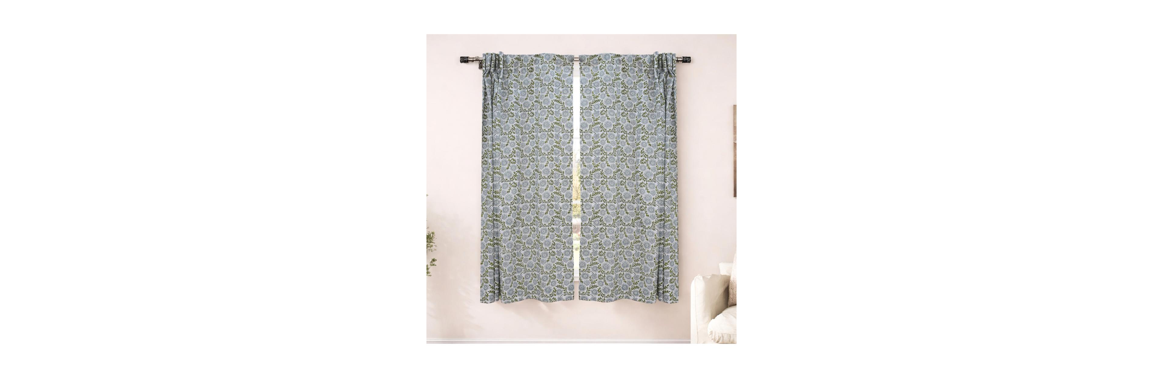 Fabdivine Bohemian Floral Handmade Linen Curtain Nature Block Print Window Panel Rajat