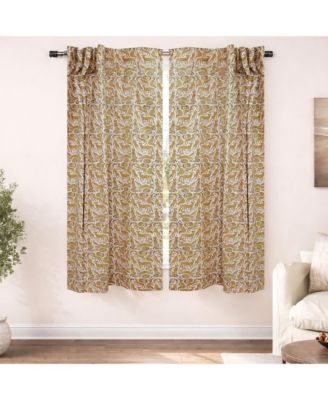 Gheravan Mustard Boho Animal Block Print Linen Curtain