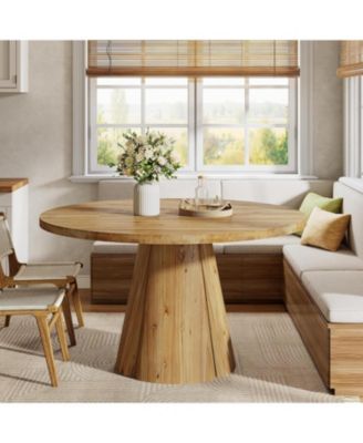 47.24" Round Solid Wood Dining Table for 6,Farmhouse Kitchen Table with Pedestal Base,4-6 Person Wooden Dinner Table for Dining Room