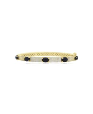 Onyx CZ Pave Station Bangle 14K Gold-Plated Sterling Silver