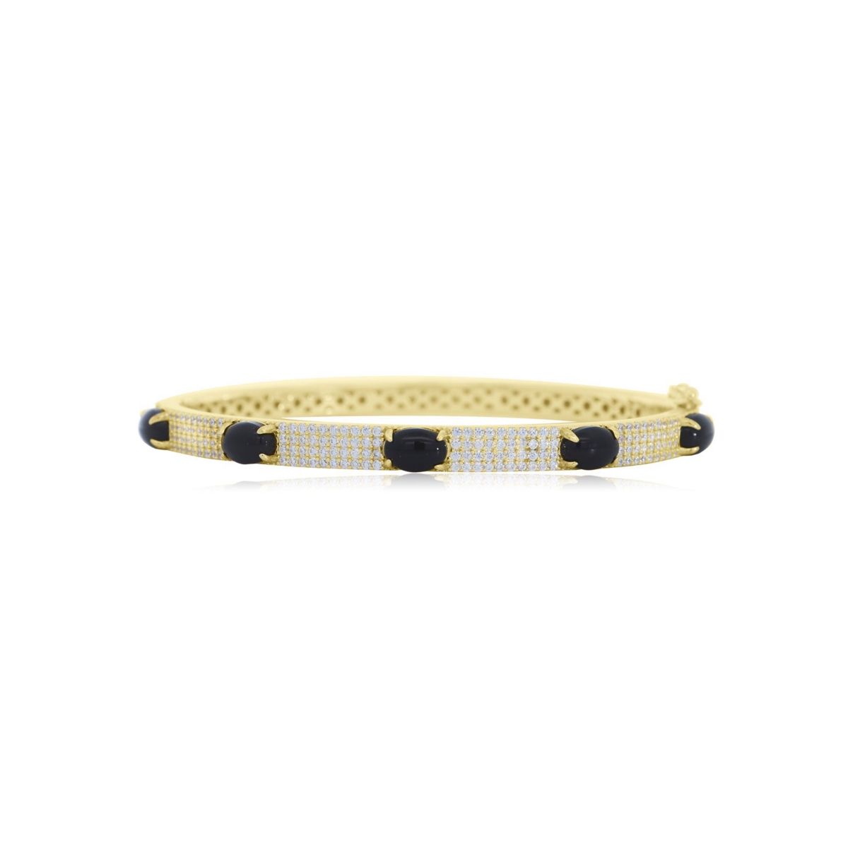 The Lovery Onyx Cz Pave Station Bangle 14K Gold-Plated Sterling Silver - Onyx