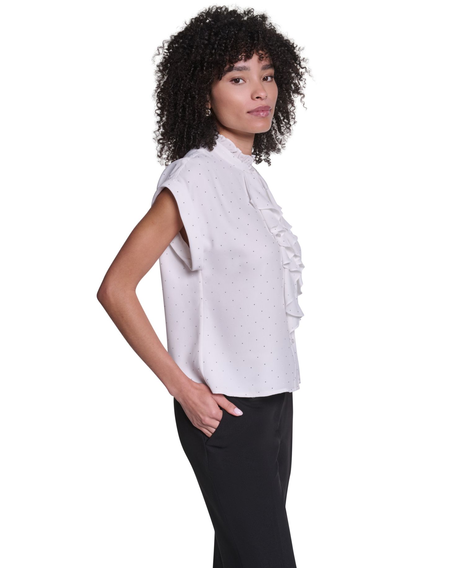 Women's Studded Ruffled Button-Front Shirt