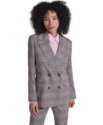 Women's Woven Plaid Double-Breasted Jacket