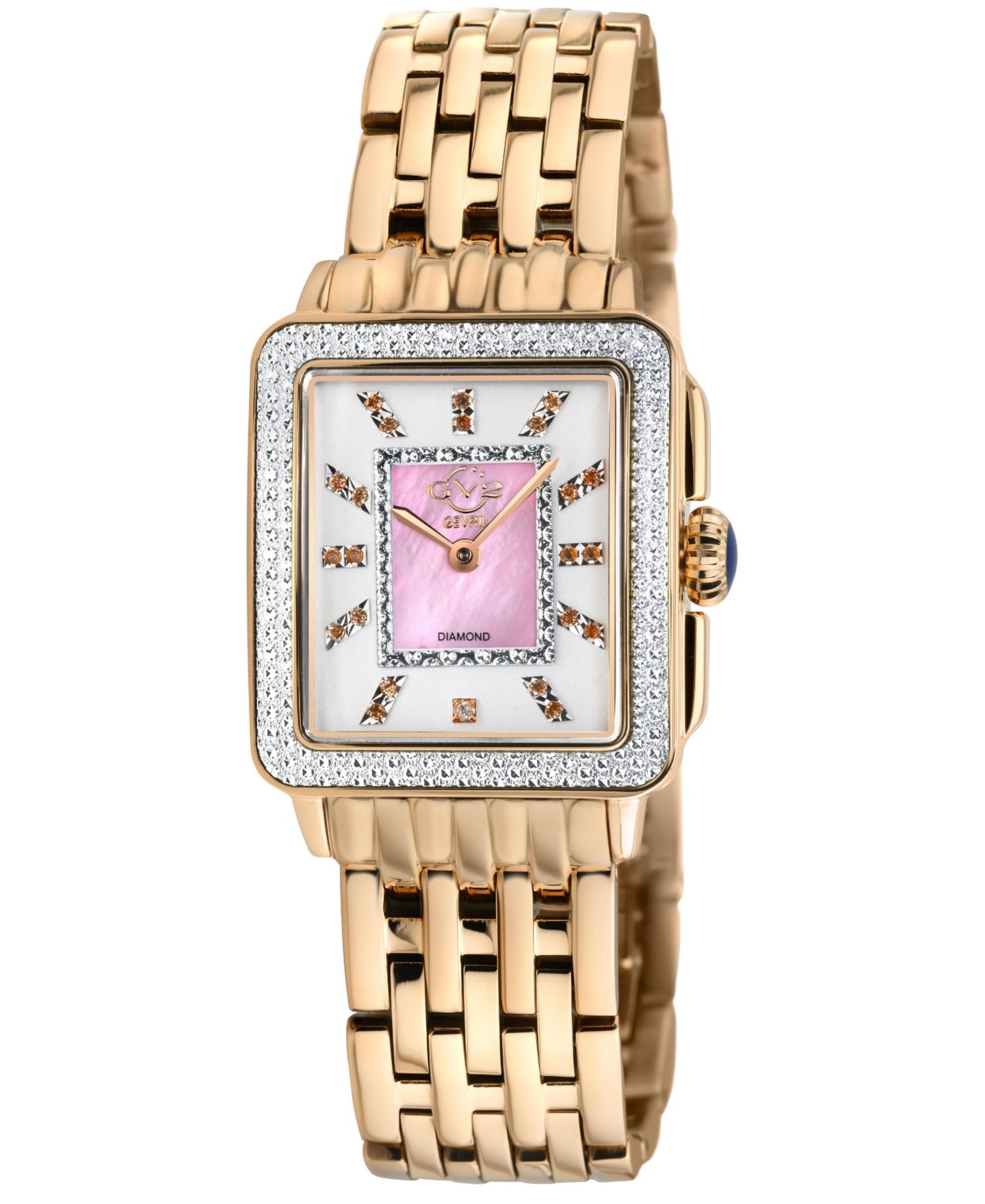 Женские часы GV2 by Gevril GV2 Padova Gemstone Swiss Quartz IP Rose Stainless Steel Bracelet Diamond Watch, цвет: Розовый — фото 1