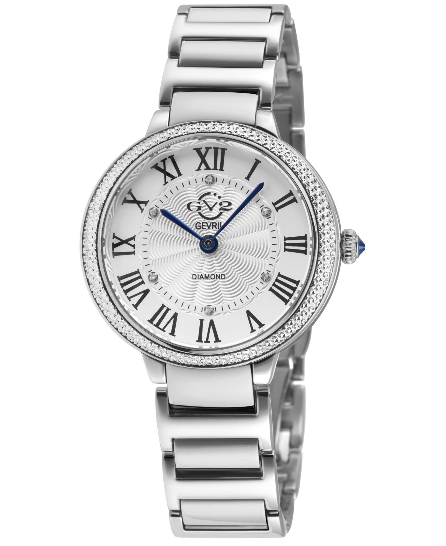 Женские часы GV2 by Gevril Rome Brillante Swiss Quartz Silver Stainless Steel Bracelet Diamond, цвет: Серебряный — фото 1