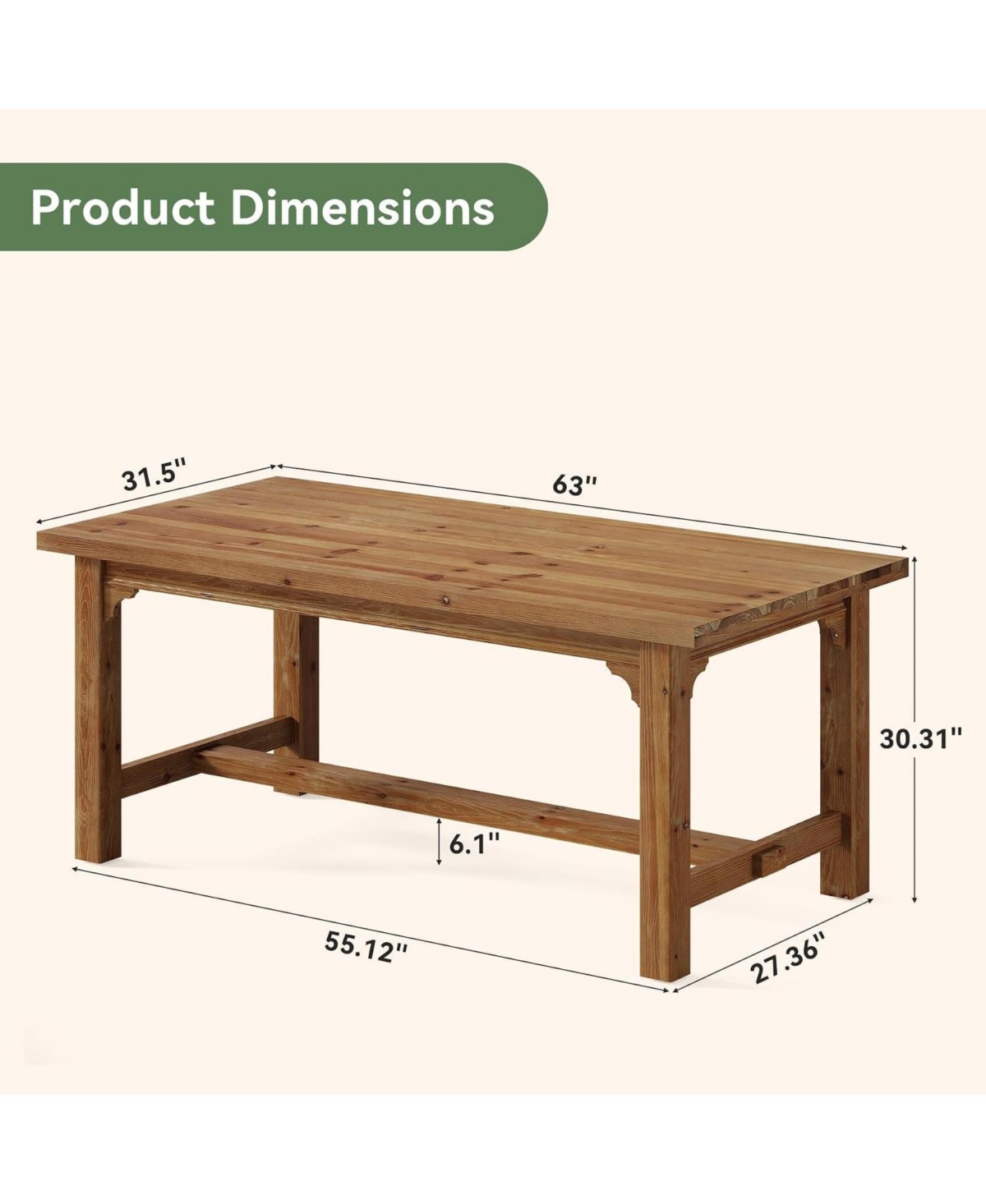 Tribesigns Solid Wood Executive Desk, 63-Inch Farmhouse Office Computer Desk with Thick Legs, Large Writing Table with Foot Bar for Home Office