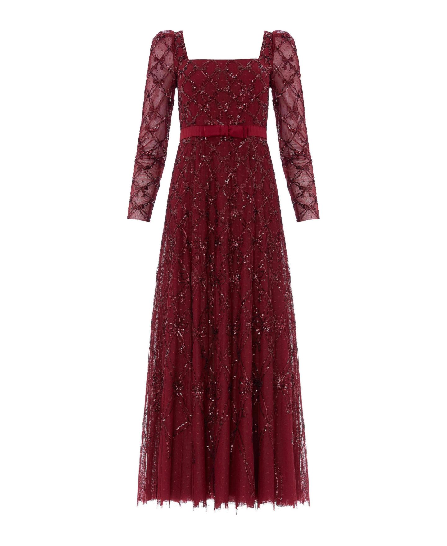 Женское платье Needle & Thread Bow Lattice Long Sleeve Sequin Gown, цвет: Гранатовый — фото 2
