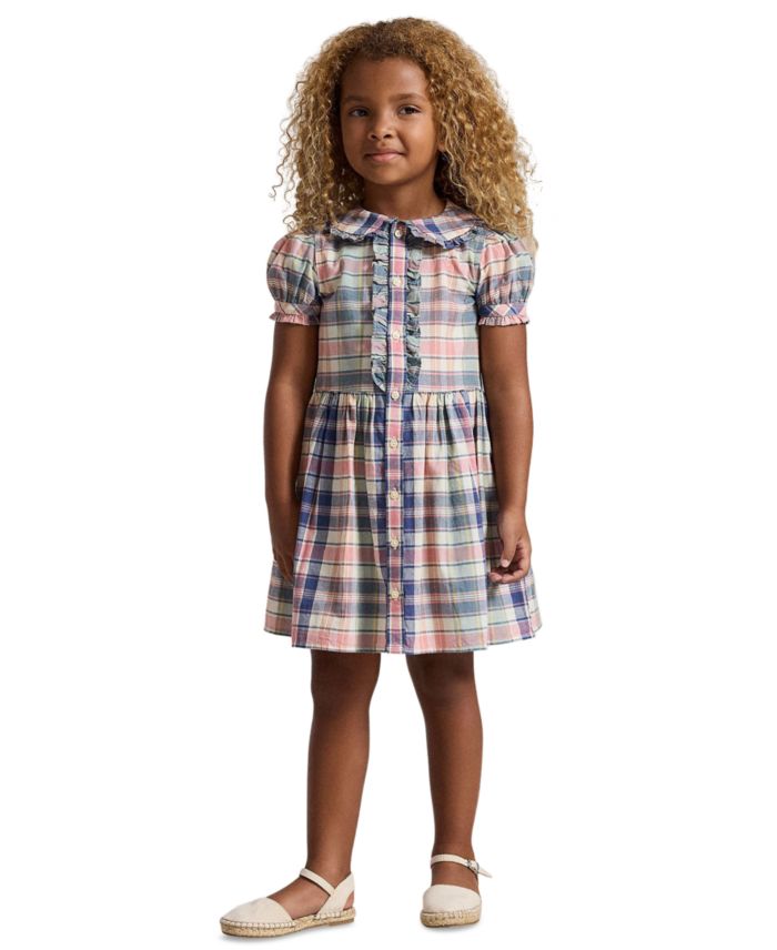 Polo Ralph Lauren Girls' 2T-6X Plaid Short-Sleeve Shirt Dress
