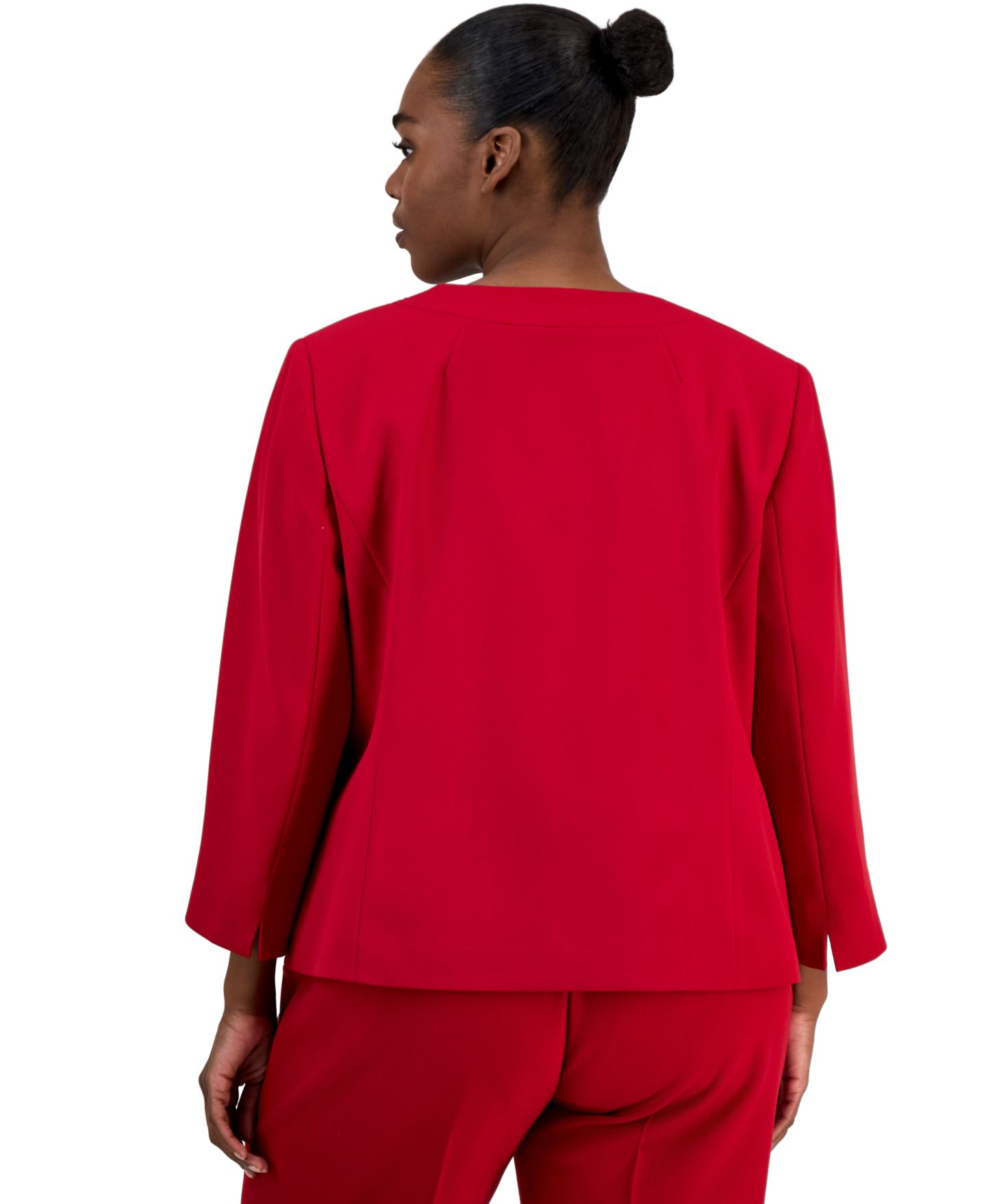 Женский кардиган Kasper Plus Size Collarless Embellished 3/4-Sleeve, цвет: Красный — фото 3