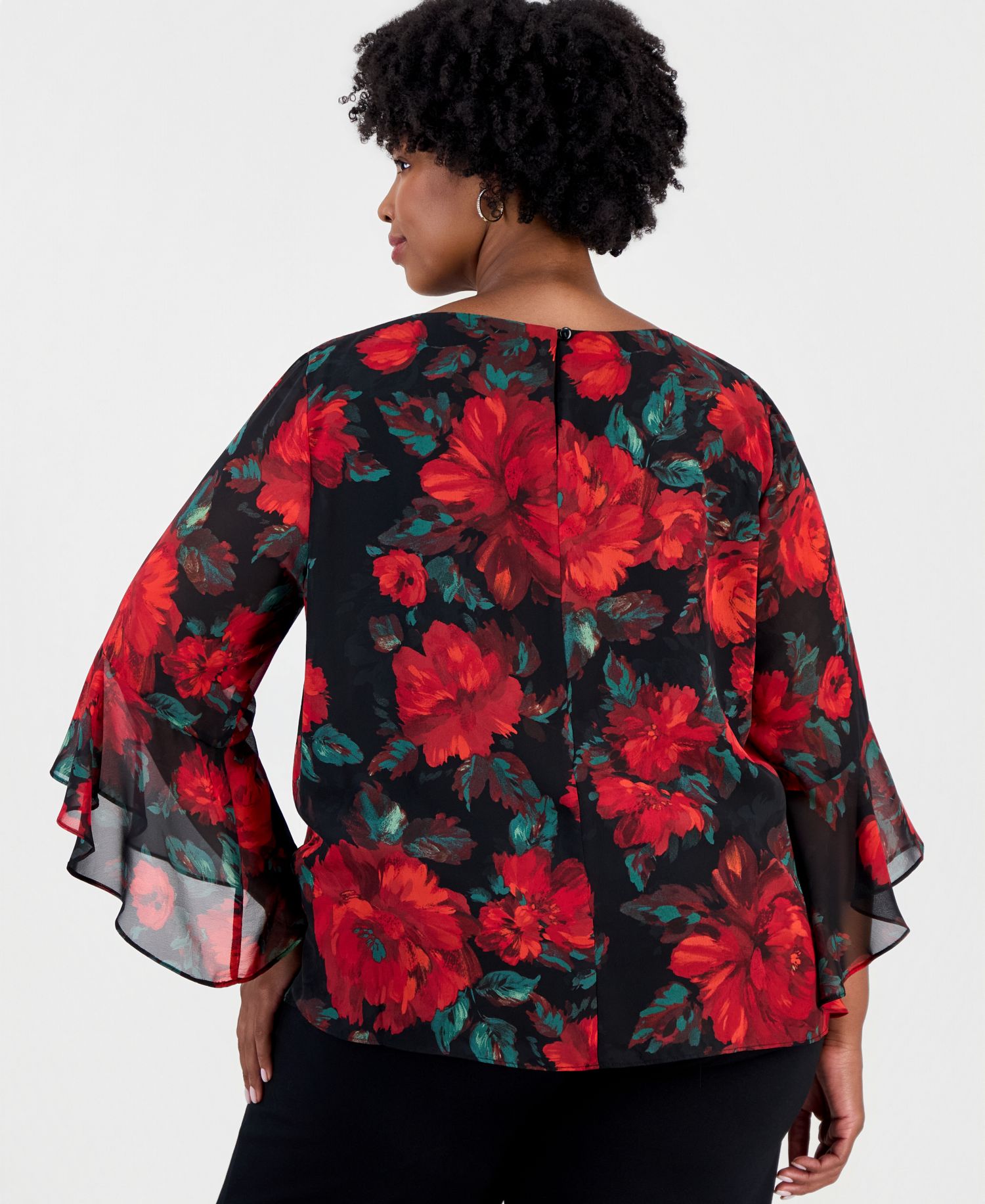 Plus Size Ruffle 3/4-Sleeve Blouse