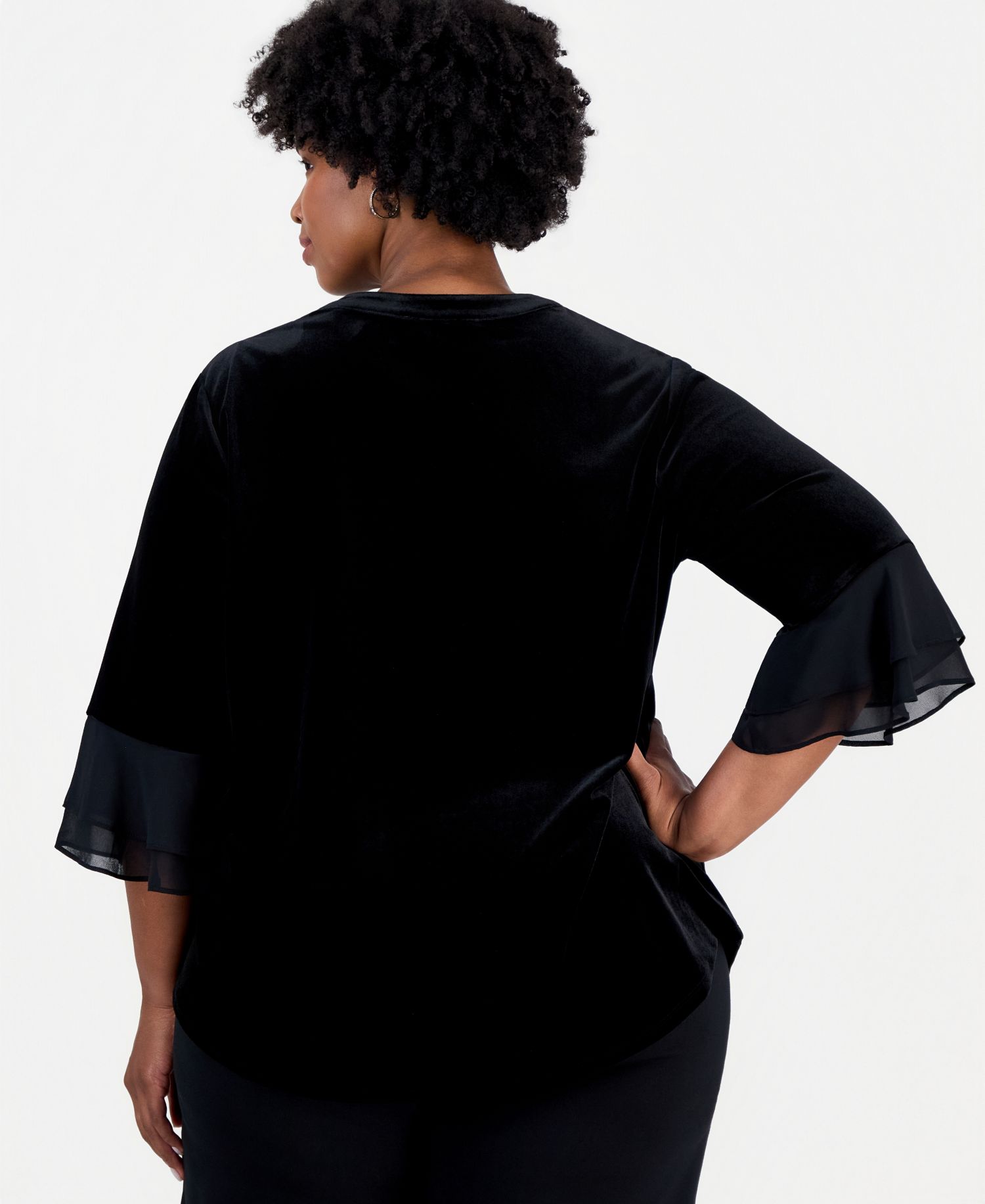 Plus Size Split-Neck 3/4-Length Flutter-Sleeve Blouse