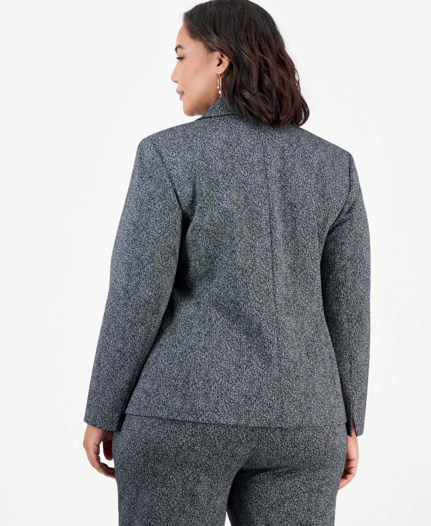 Plus Size Notch-Collar Long-Sleeve Geometric Blazer
