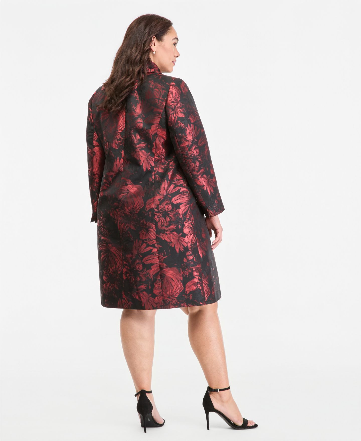 Женский пиджак Kasper Plus Size 3-Button Peter Pan Collar Floral Jacquard, цвет: Красный / Чёрный — фото 2