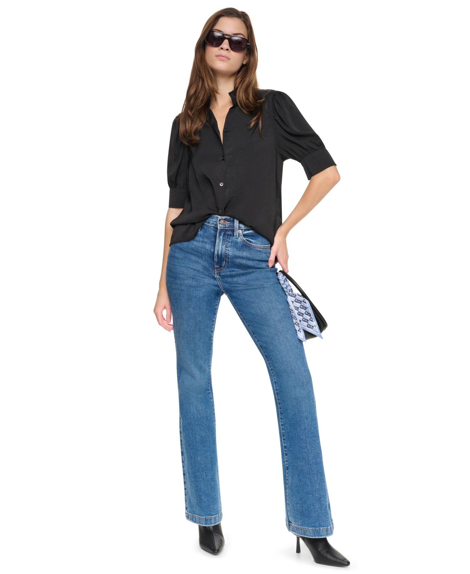 Petite Puff-Sleeve Button-Front Shirt