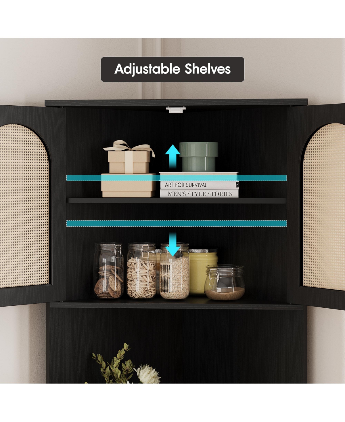 Vabches 67" H Tall Corner Cabinet, Rattan Storage Cabinet with Adjustable Shelves, Corner Bookshelf