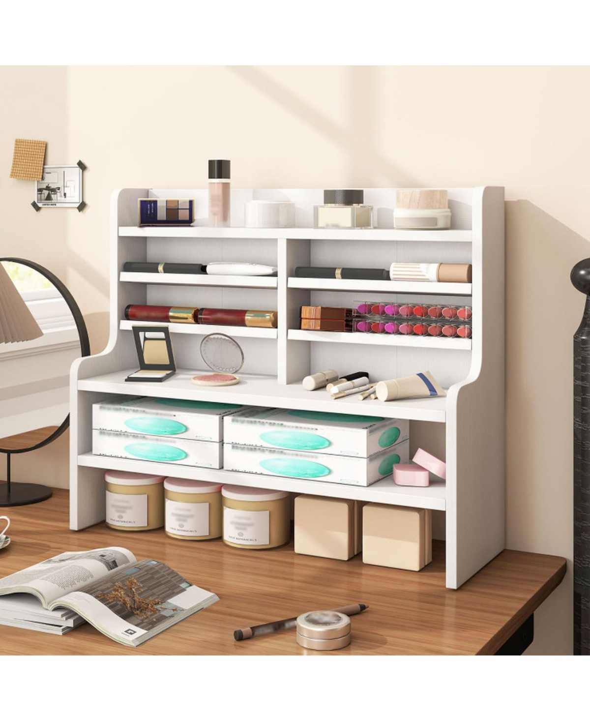Sugift 6-Tier Compact Desktop Storage Rack with 4 Removable Shelves Space Saving Organizer for Home Office