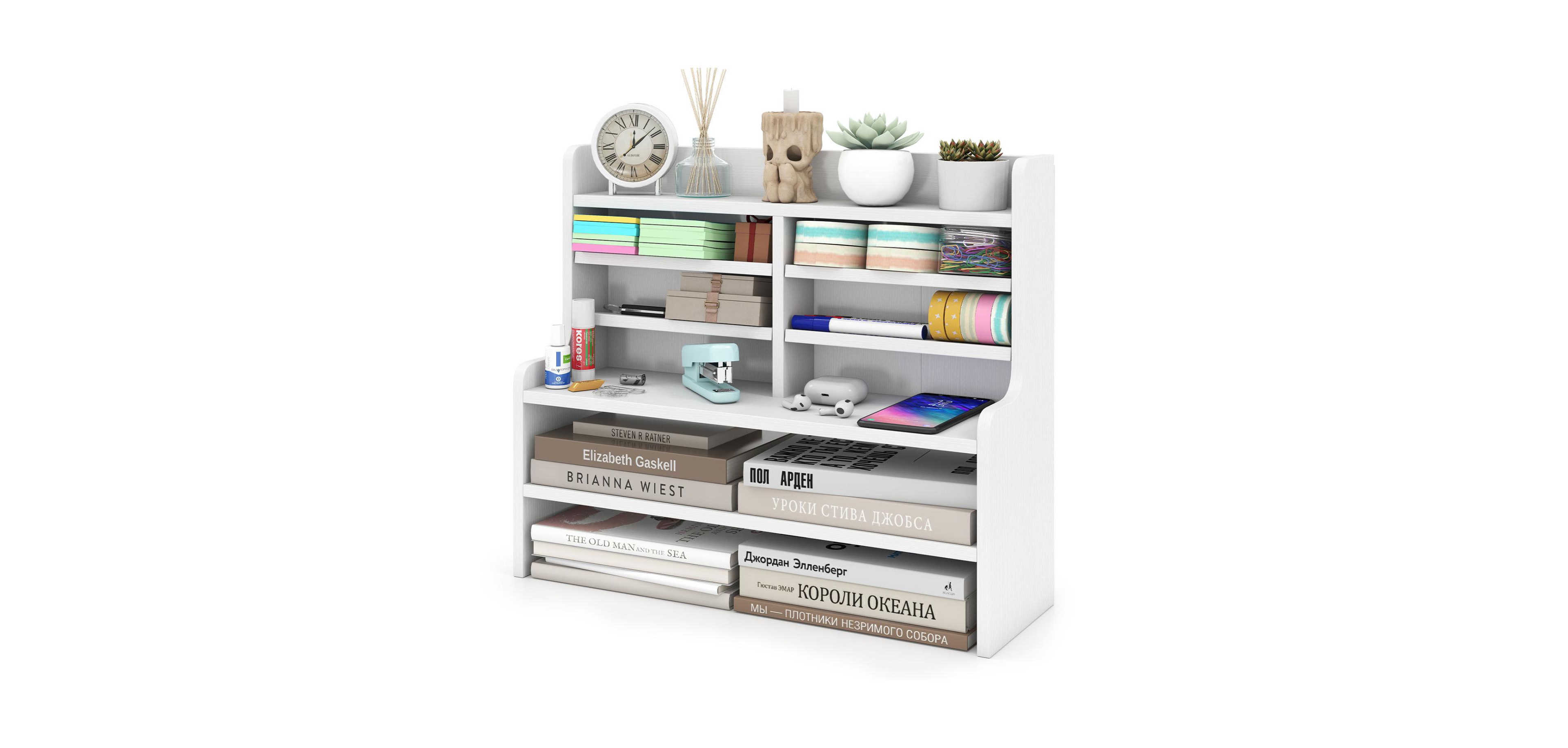 Sugift 6-Tier Compact Desktop Storage Rack with 4 Removable Shelves Space Saving Organizer for Home Office