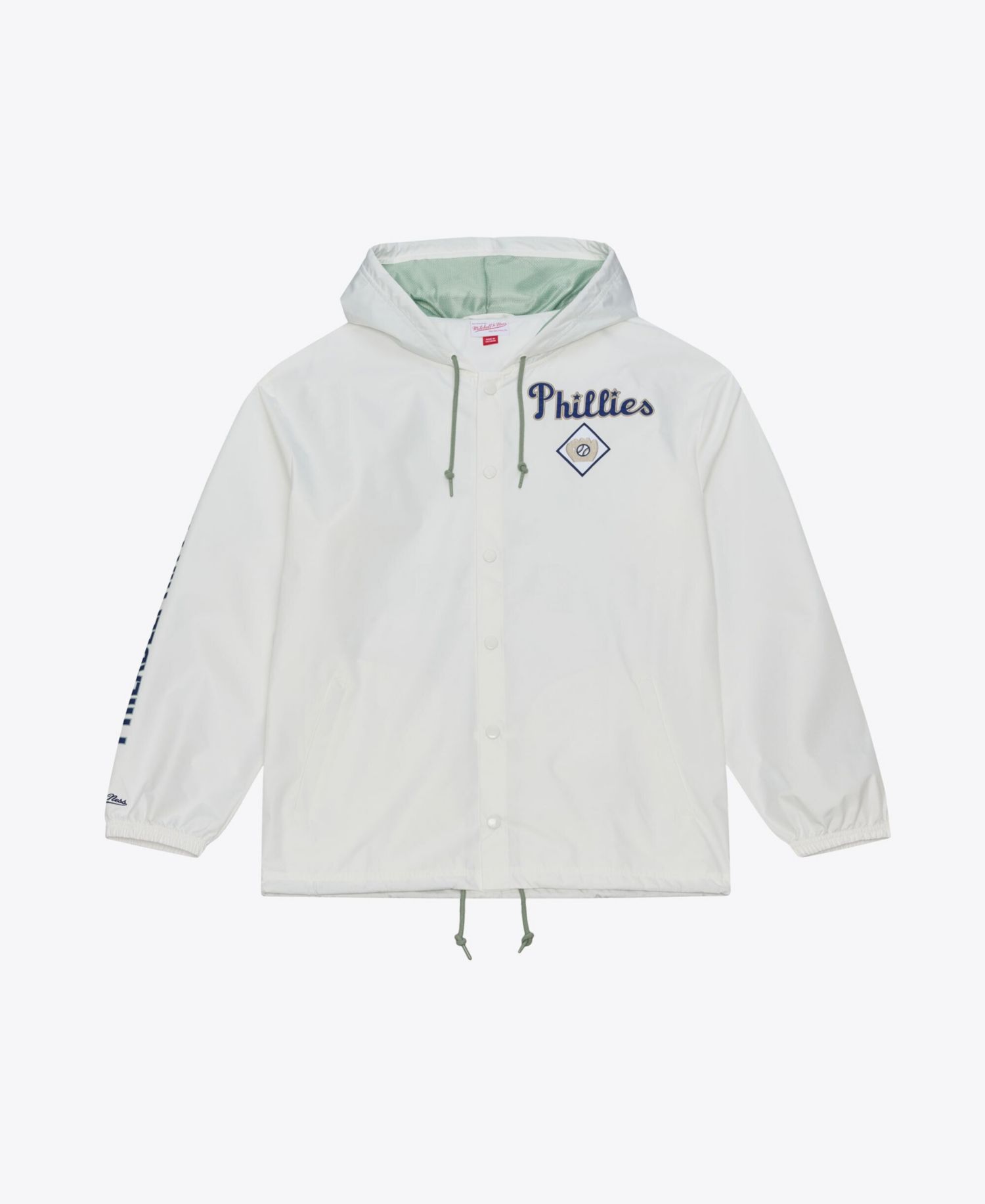 Men's Mitchell Ness White Philadelphia Phillies Yacht Rock Coaches Full-snap Hooded Windbreaker Jacket