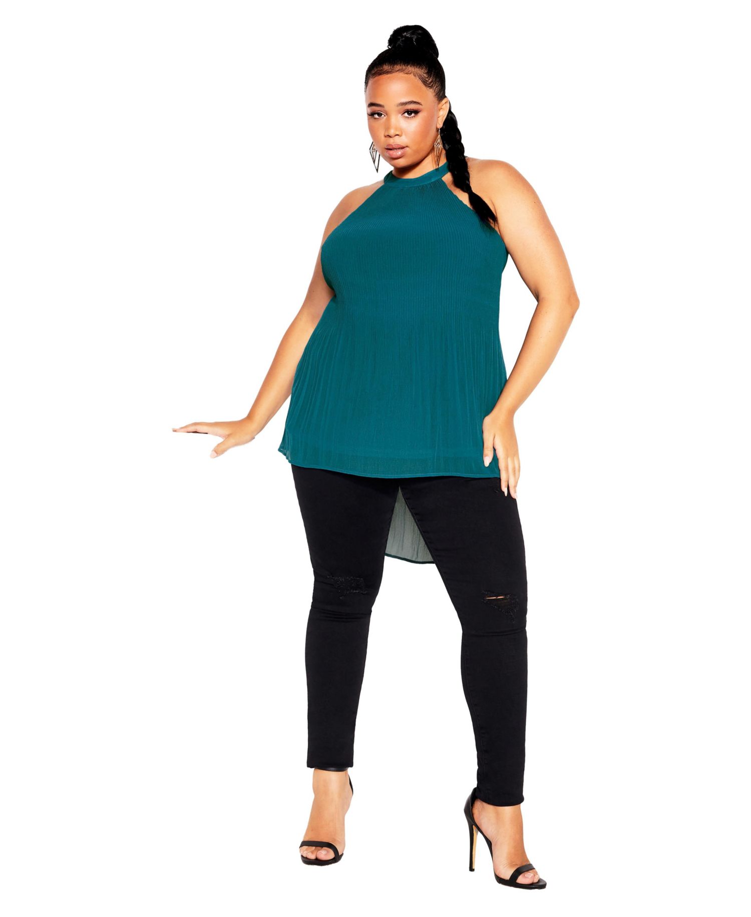 Women's Halter Pleated Hi-Lo Top