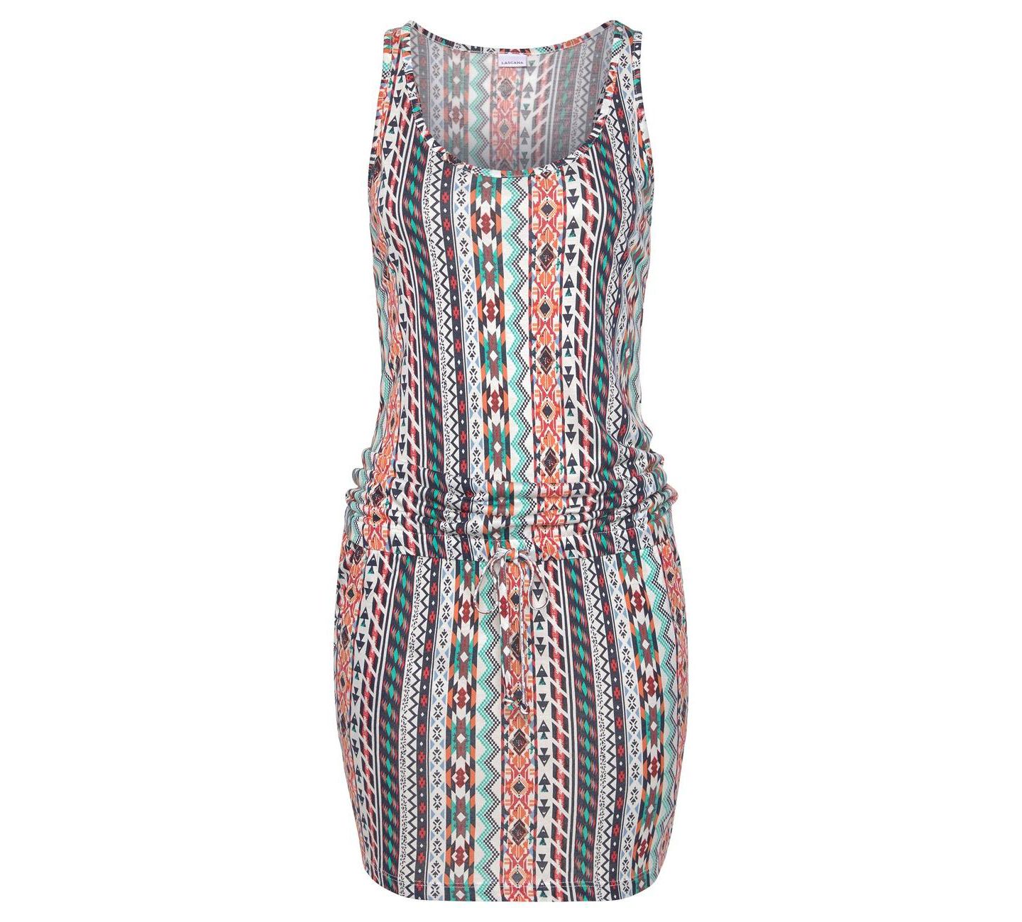 Женское платье LASCANA Viscose Printed Drawstring Waist Racerback Short, цвет: Разноцветный с принтом — фото 6