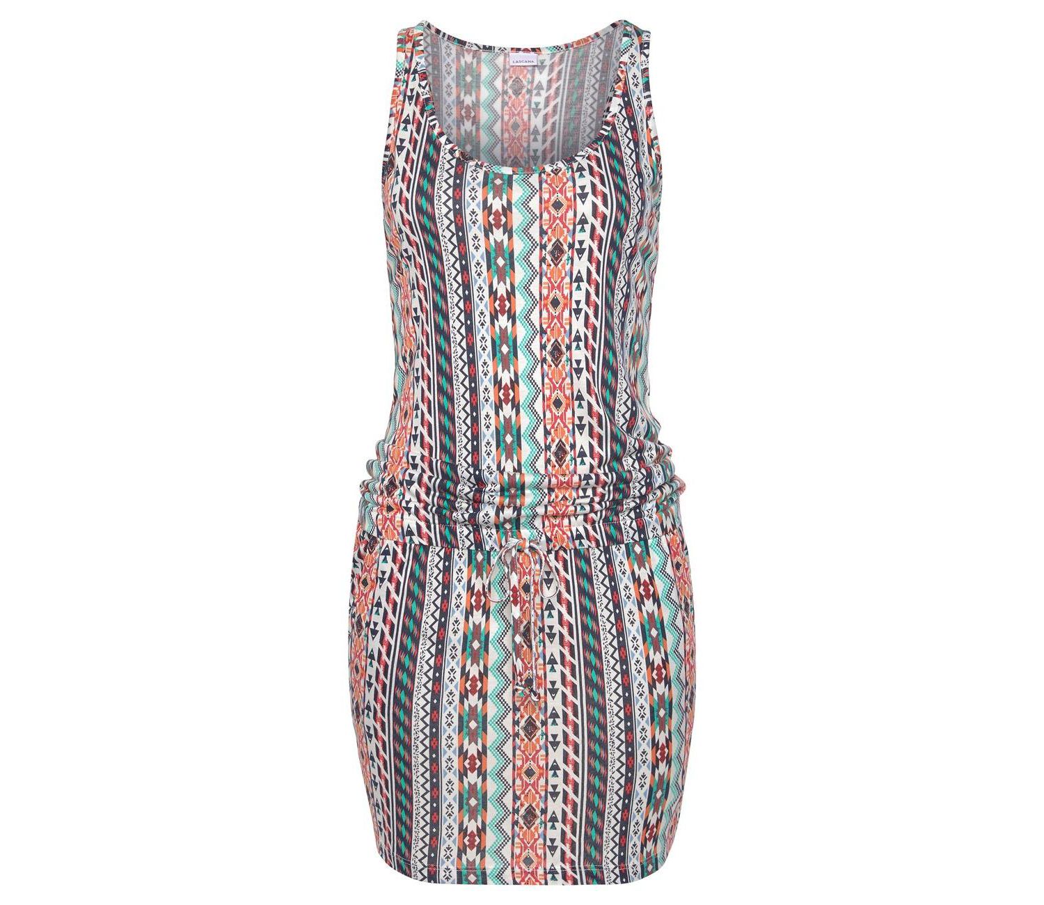 Women's Viscose Printed Drawstring Waist Racerback Short Dress