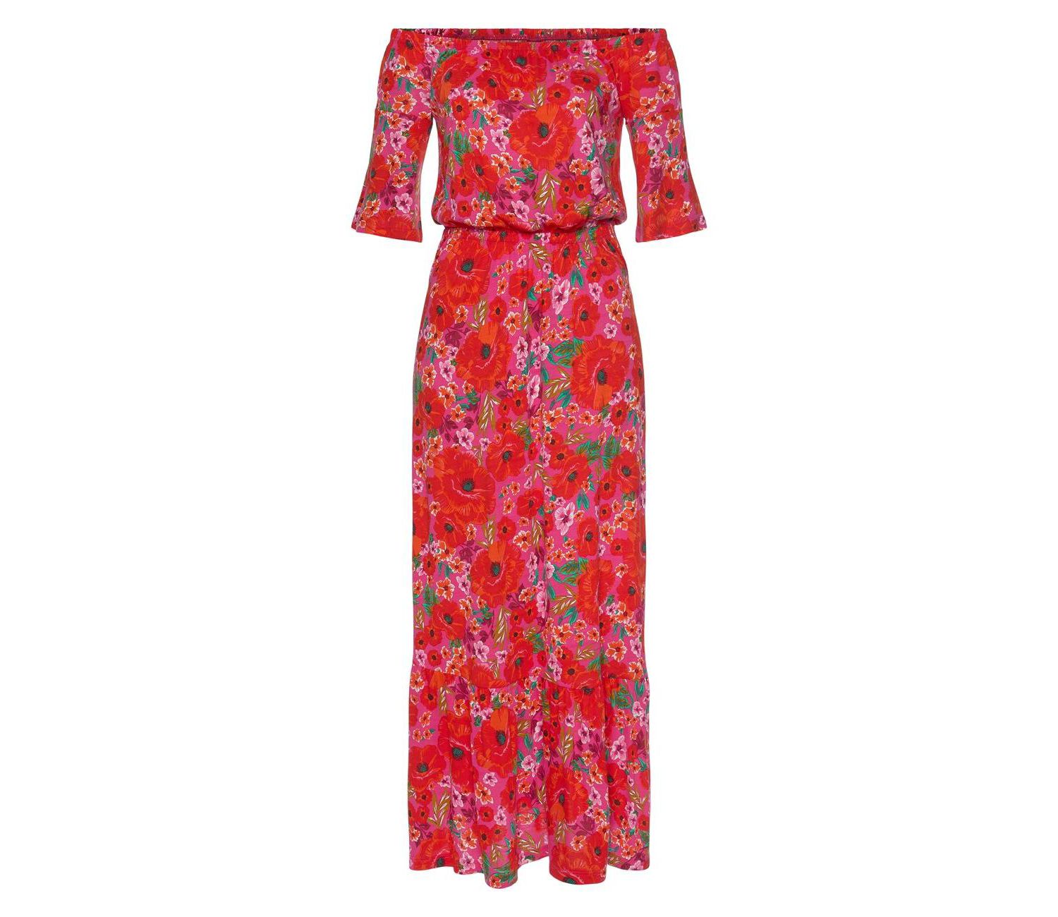 Women's Viscose Printed Off Shoulder Elastic-Waist Maxi Dress