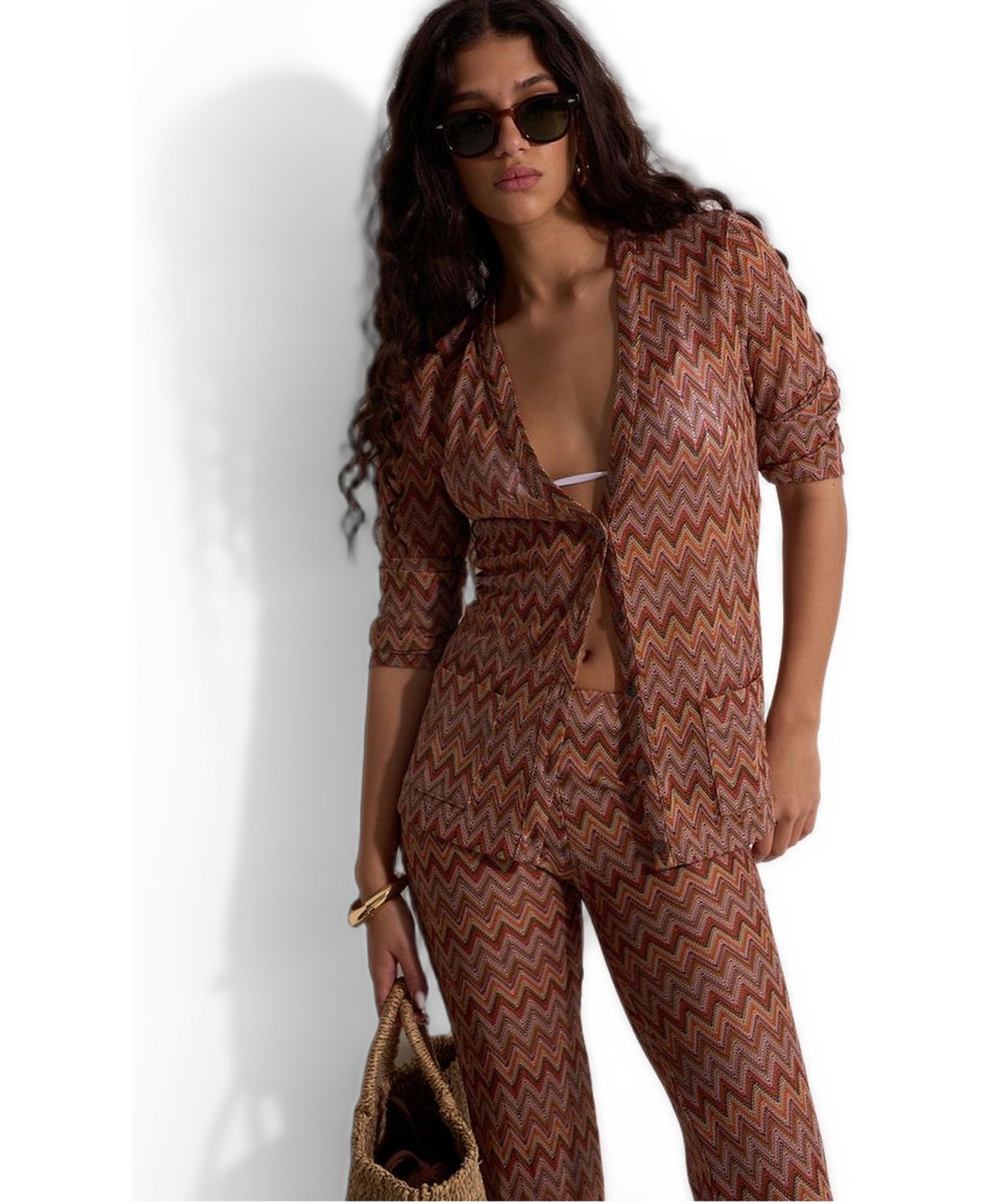 Women's Desert Mirage Victoria Beach Zig-Zag Crochet V-Neck Cardigan