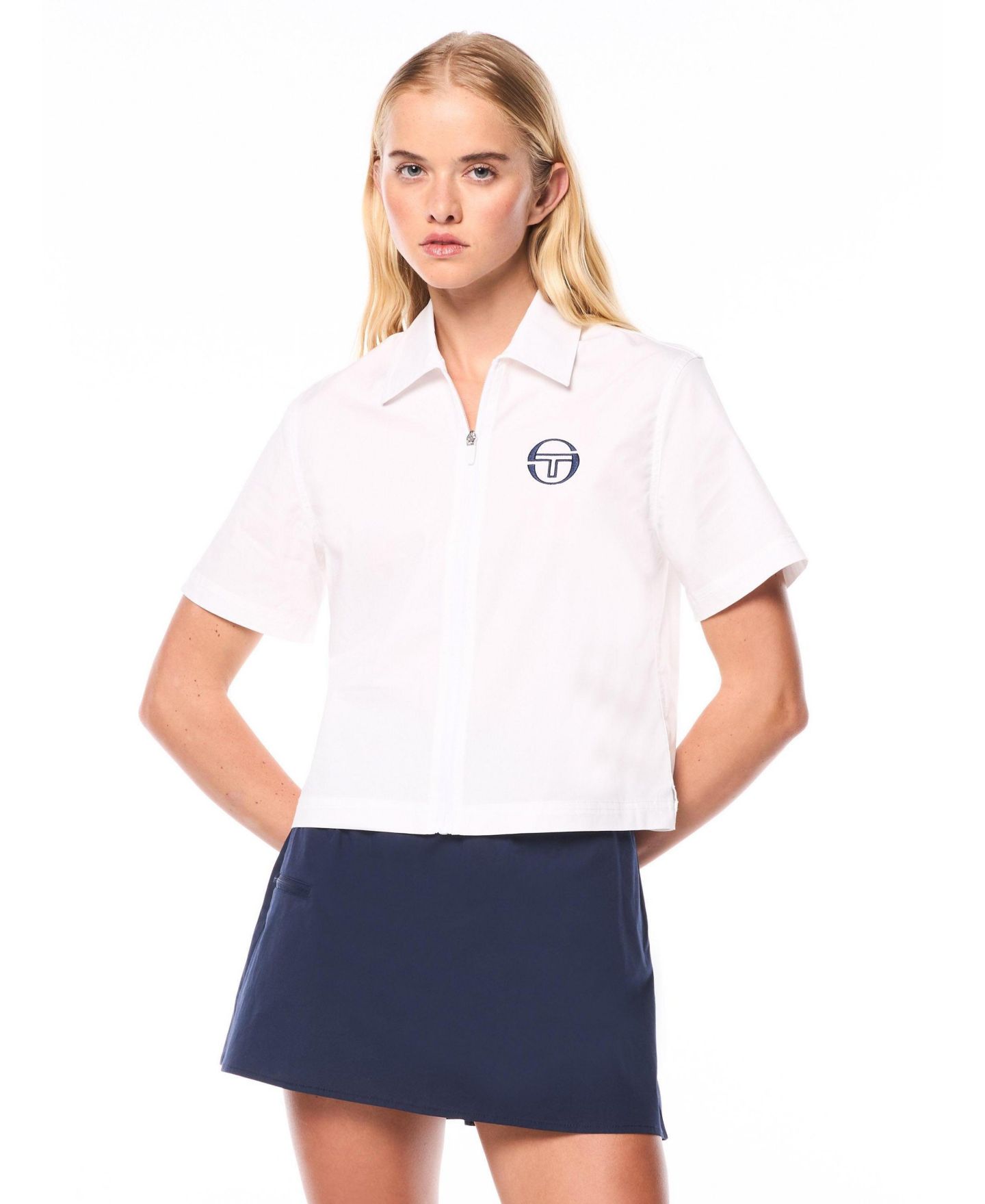 Женский топ Sergio Tacchini Piano Cabana Short-Sleeve Full-Zip, цвет: Яркий белый — фото 1