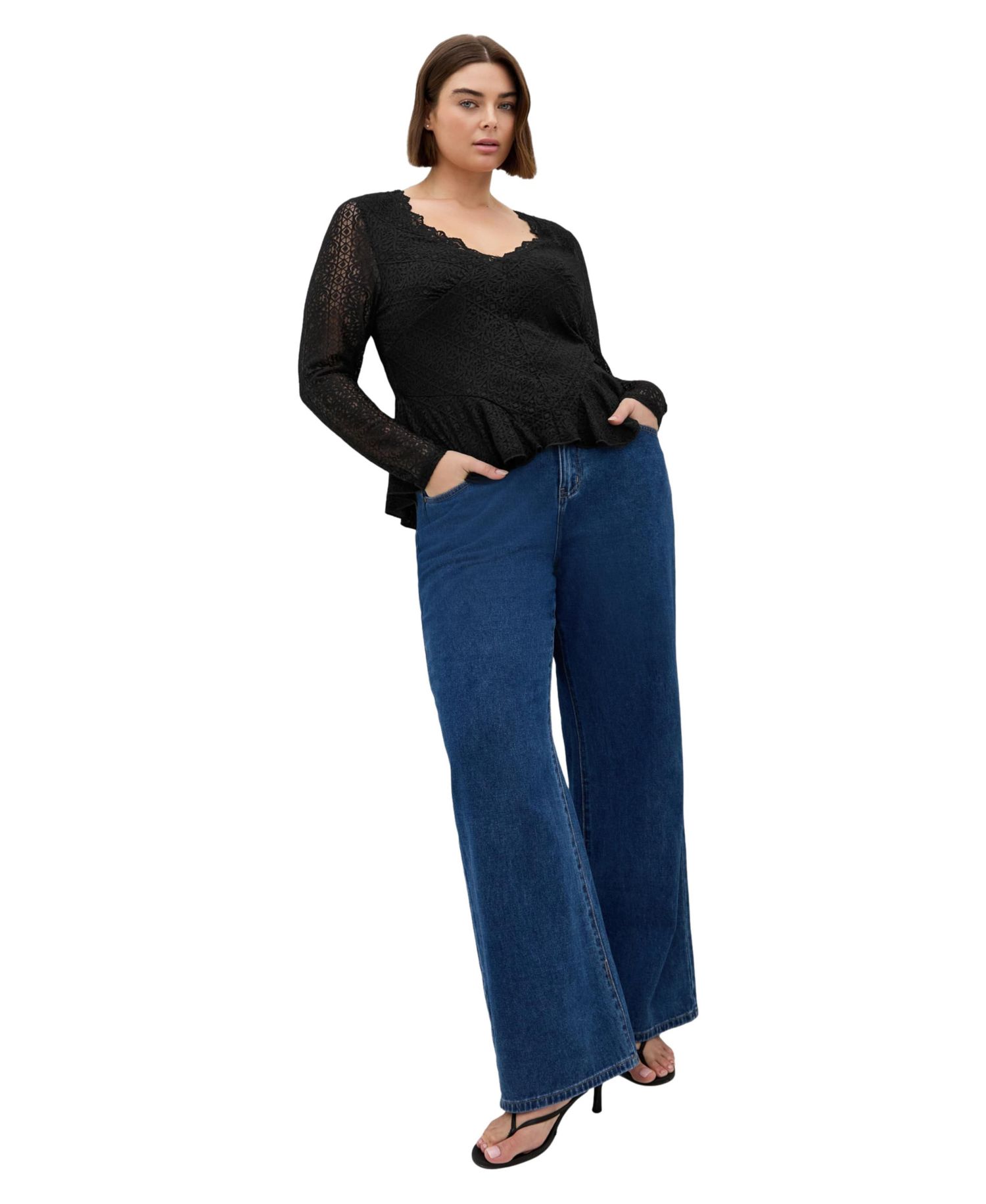 Plus Size Lola V-Neck Long-Sleeve Lace Top