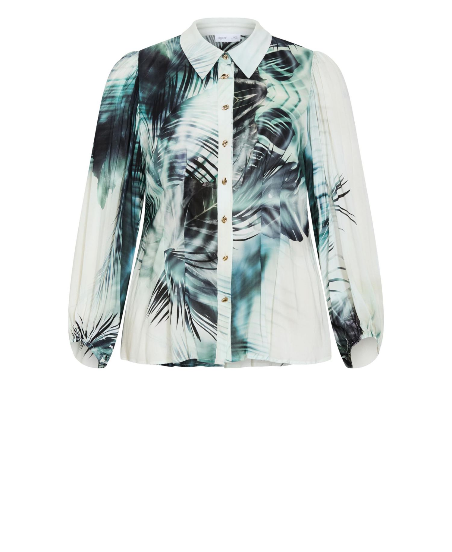 Plus Size Piper Palm Print Collared Long-Sleeve Relaxed-Fit Shirt