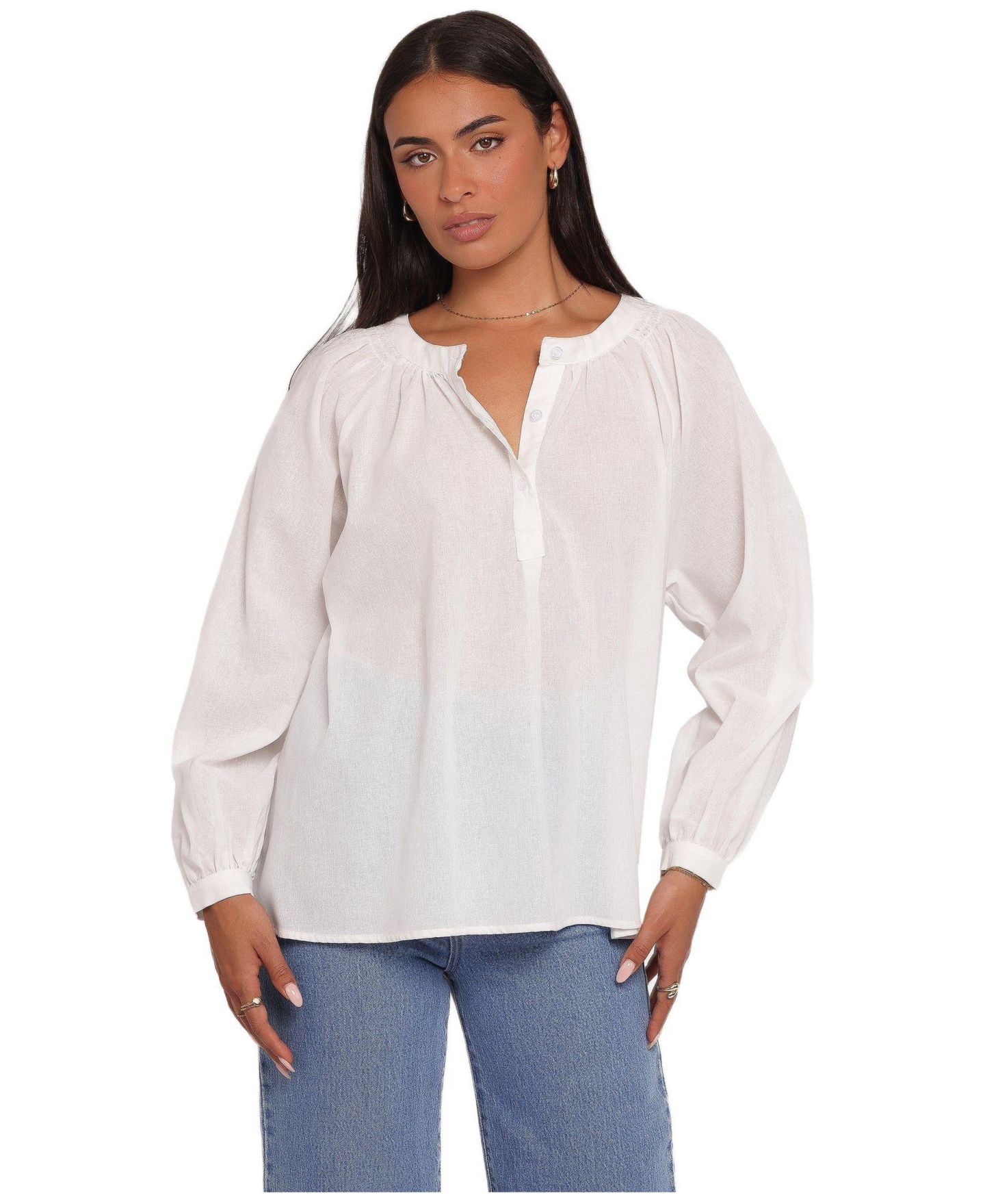 Женская рубашка Petal and Pup Irisa Front Button-Down Long Sleeve Cotton, цвет: Белый — фото 1