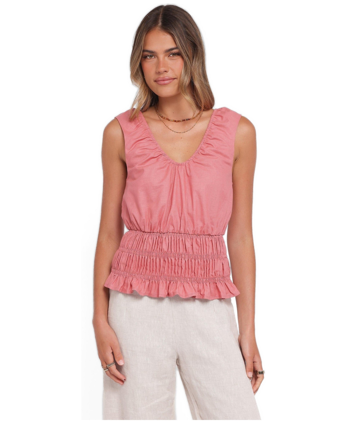 Petal and Pup Women's Lucilla V-Neck Shirred-Waist Sleeveless Top