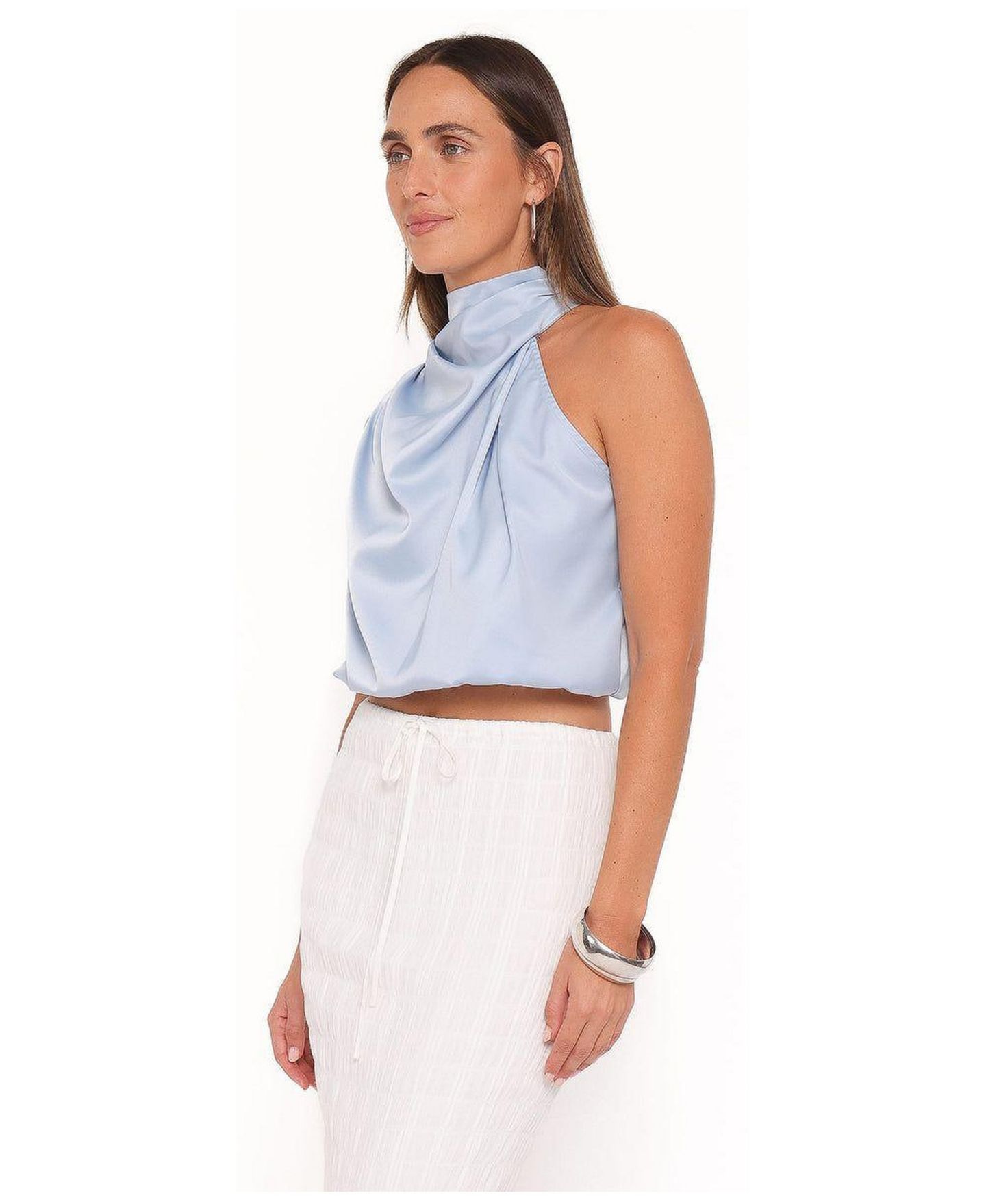 Женский топ Petal and Pup Cinzia Satin One-Shoulder, цвет: Синий — фото 2