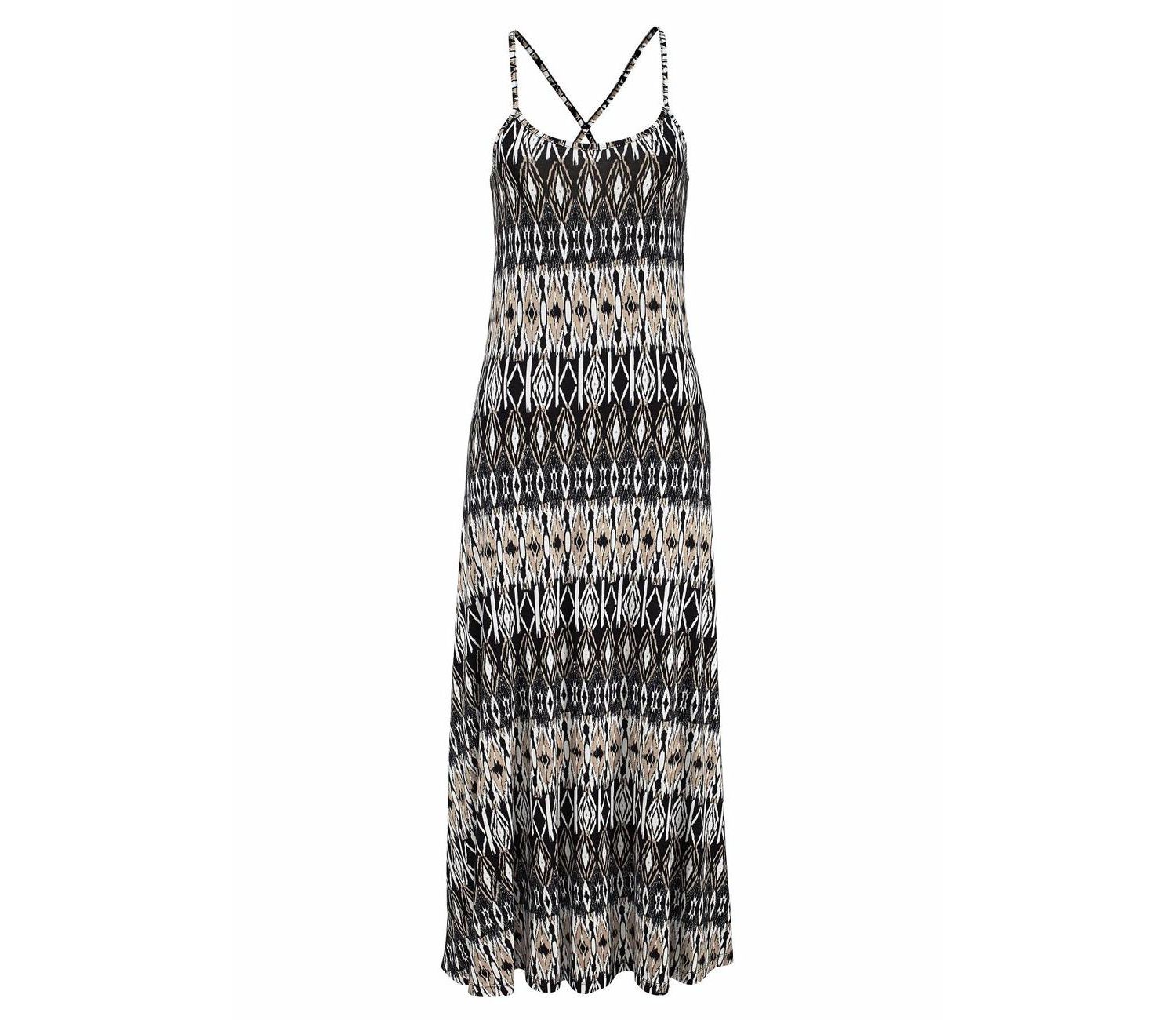 Women's Viscose Printed Crossed Strap Scoop-Neck Maxi Dress