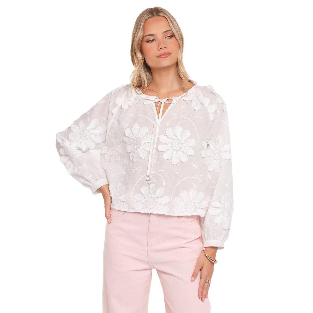 Petal and Pup Women's Leire Long-Sleeve Floral-Embroidered Blouse - White