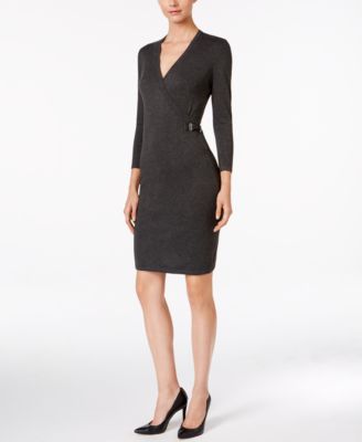 Calvin Klein - Buckle Faux-Wrap Sweater Dress