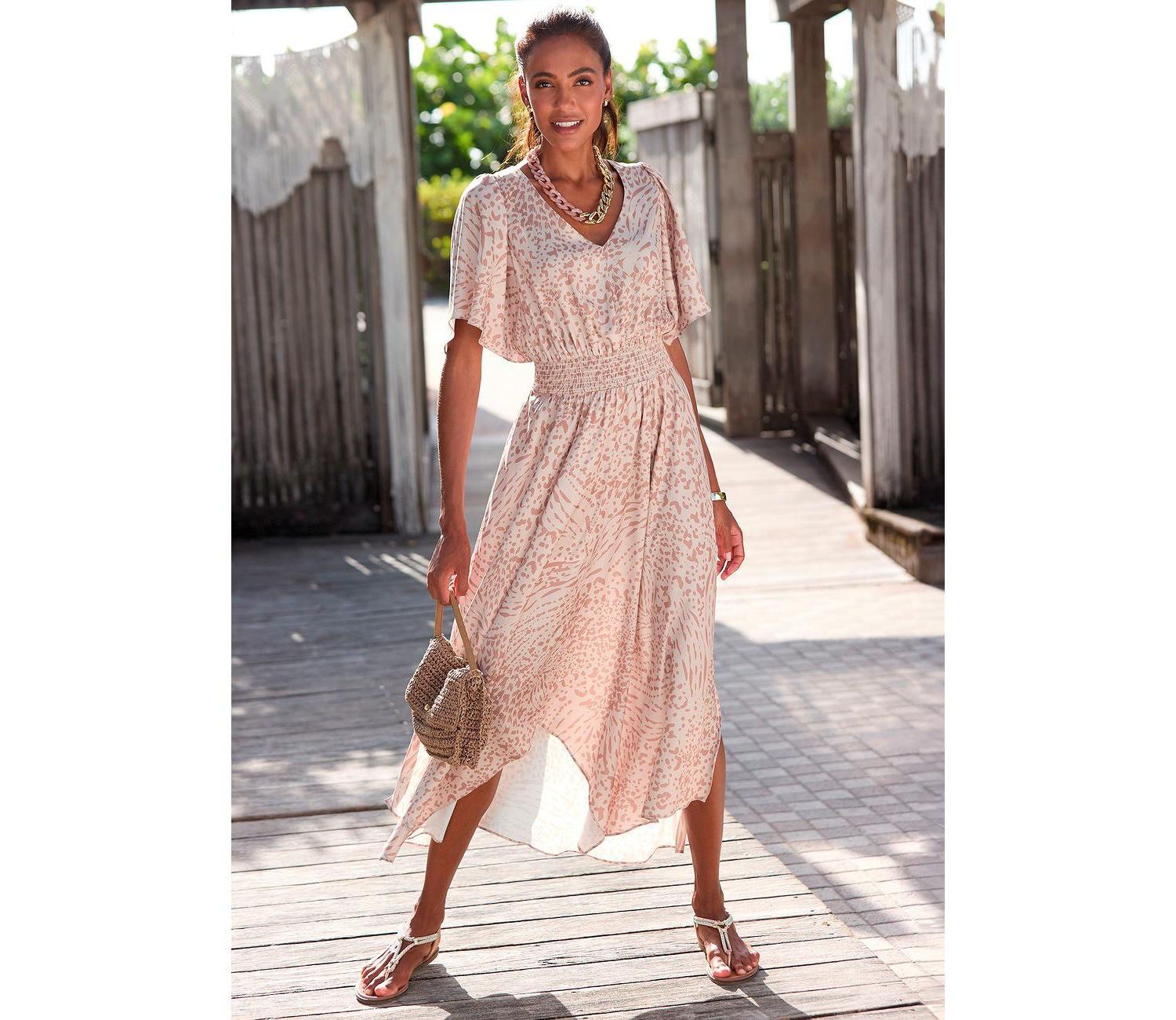Women's Printed Flowy Flutter Fit-and-Flare V-Neck Maxi Dress