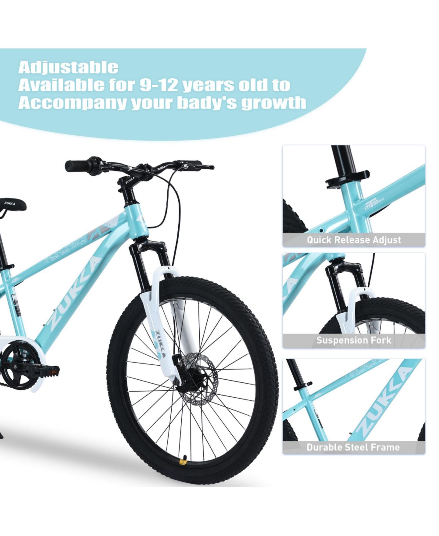 Детские игрушки ECHTPeak Mountain Bike 24 Inch Front Suspension Fork Double Disc Brakes, 220 lbs, 9–12 лет, цвет: Синий — фото 6