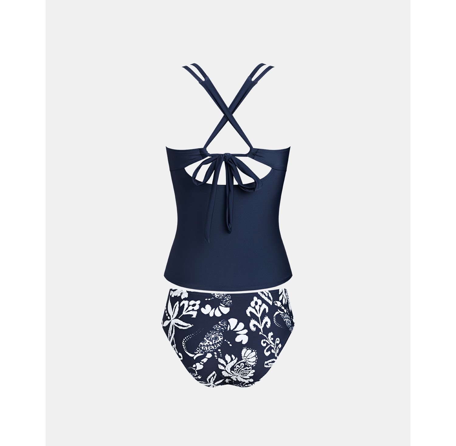 Women's Crisscross Back Cutout Ruched Double Straps Tankini Sets