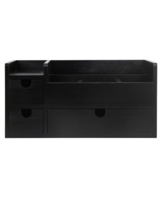Rustic Solid Wood Desktop Organizer With Removable Drawers Storage Compartments