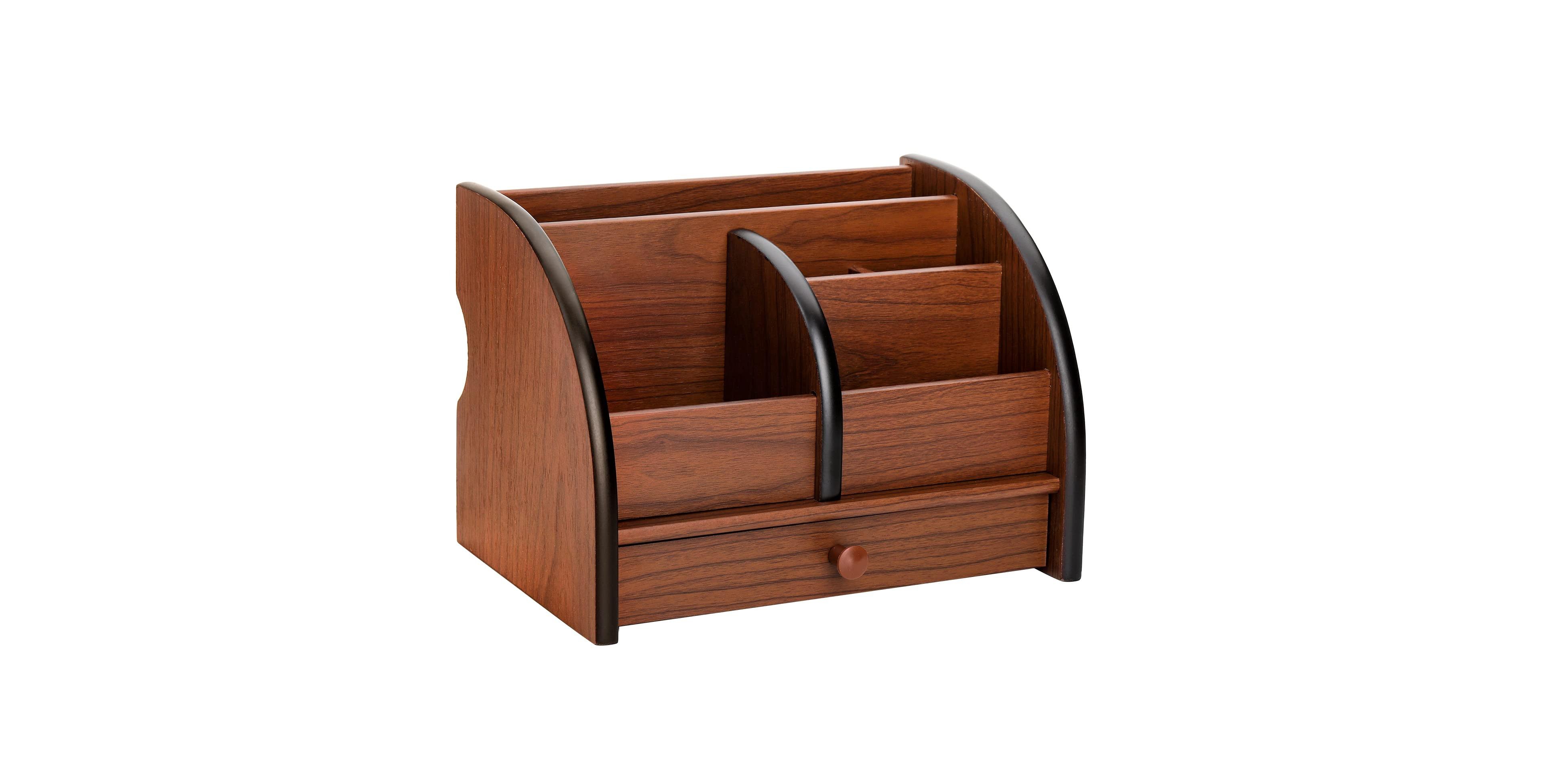 Danrong Wooden Desk Organizer With Drawer Remote Control Holder Makeup Stationery Storage Rack