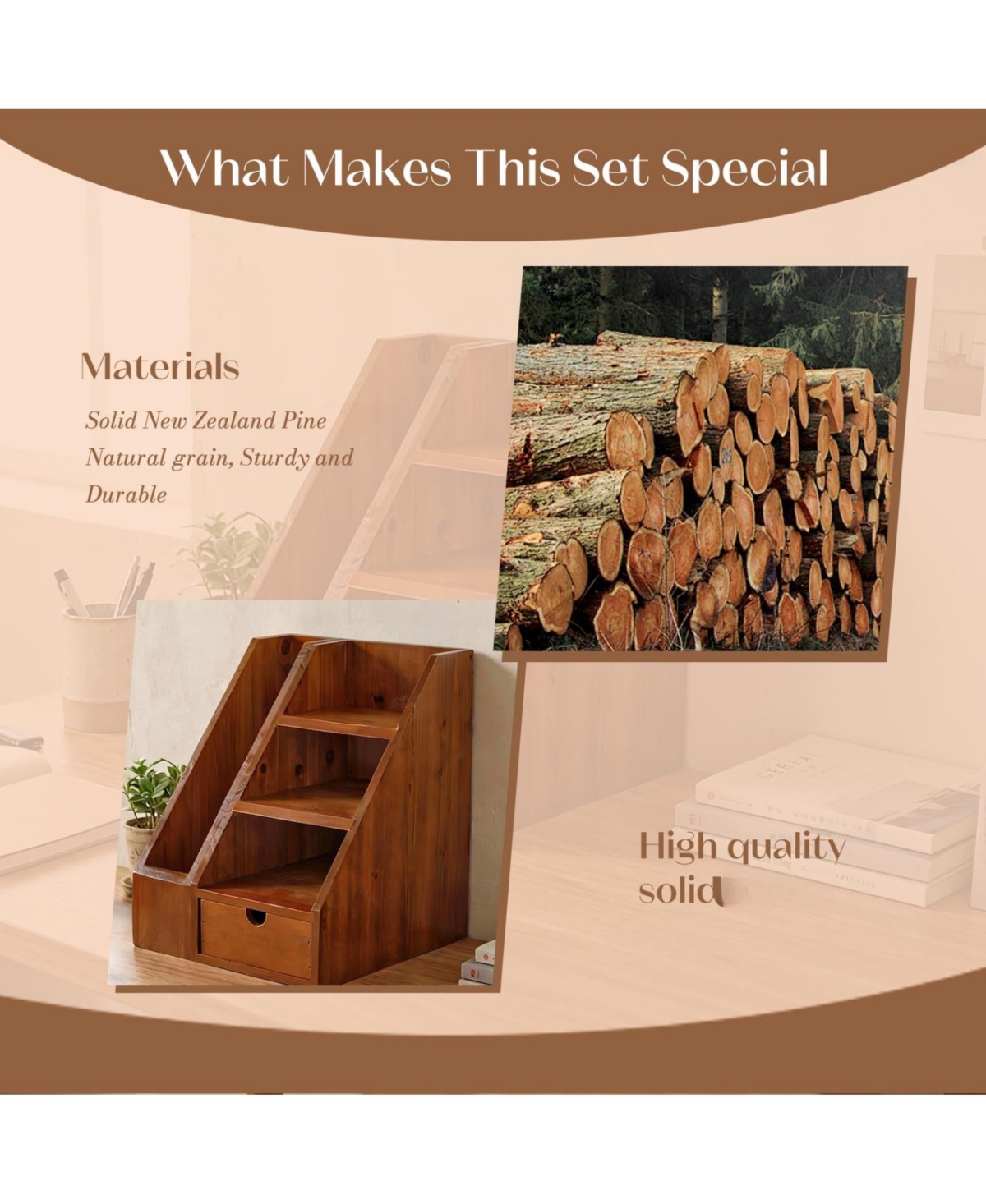 Danrong Rustic Wood Desk Organizer Set 2 Piece Desktop File Holder Storage