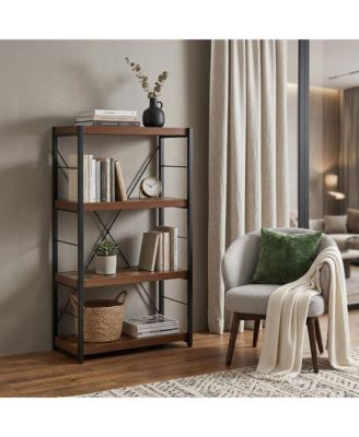 43" Distressed Metal and Wood Three Tier Etagere Bookcase