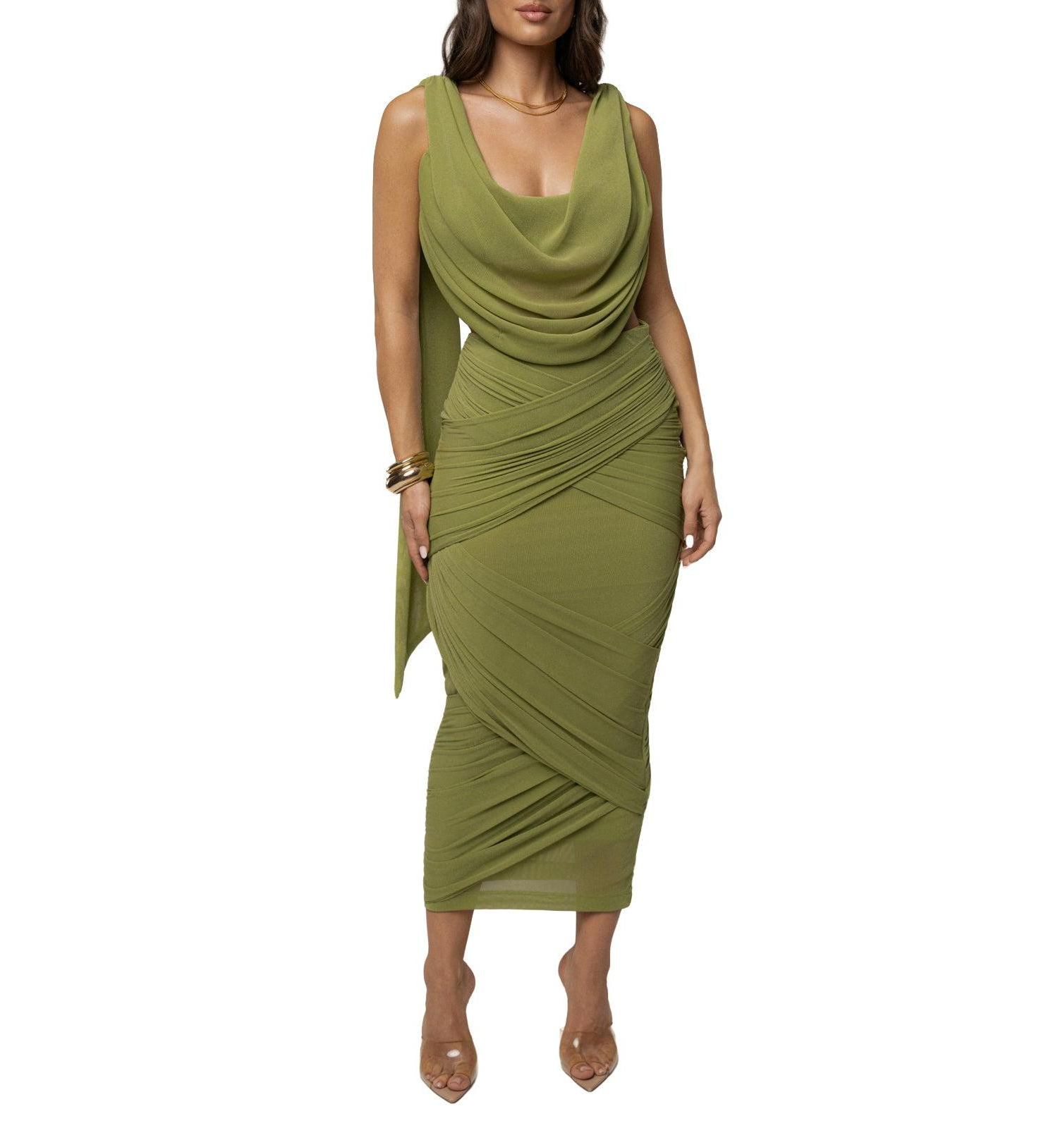 Women's Divine Drape Cowl Neck Draped Top and Skirt Set