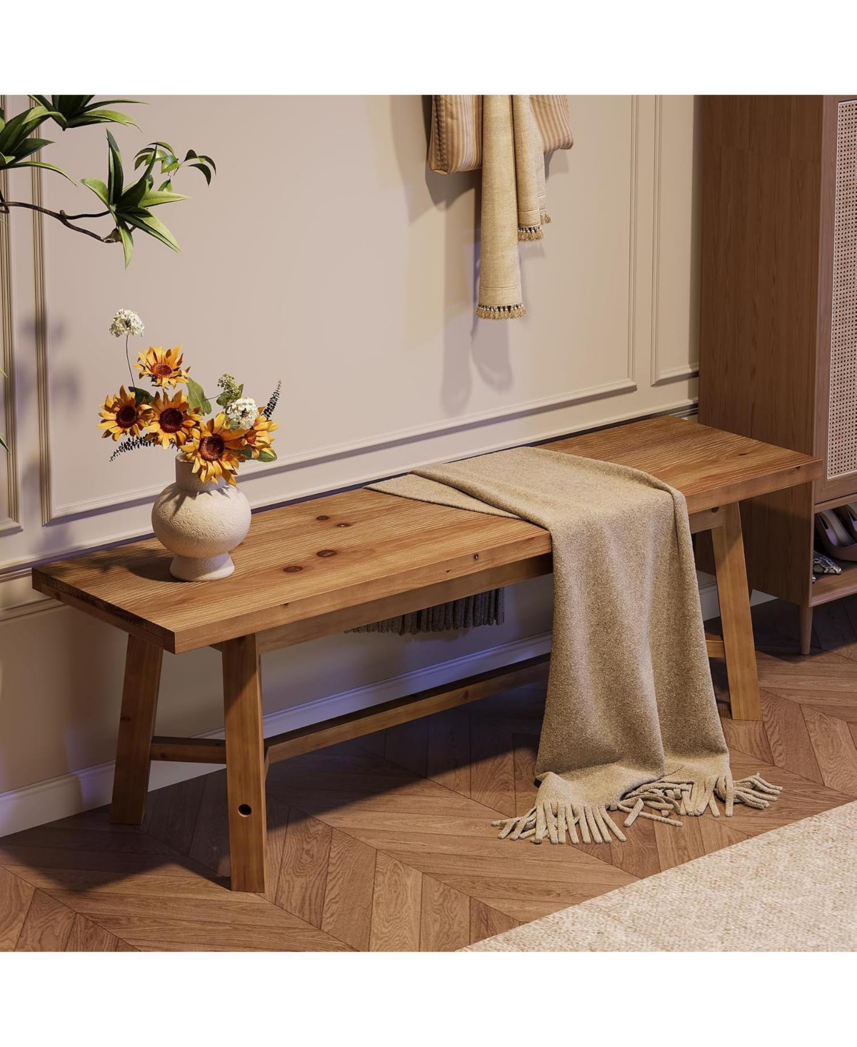 Tribesigns 55" Solid Wood Bench, Farmhouse Bench Seat for Entryway