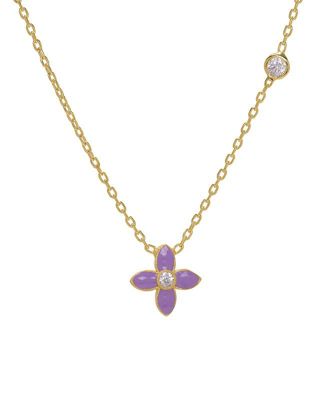 Girls Enamel Flower and Cubic Zirconia Bezel Station Necklace in 14k