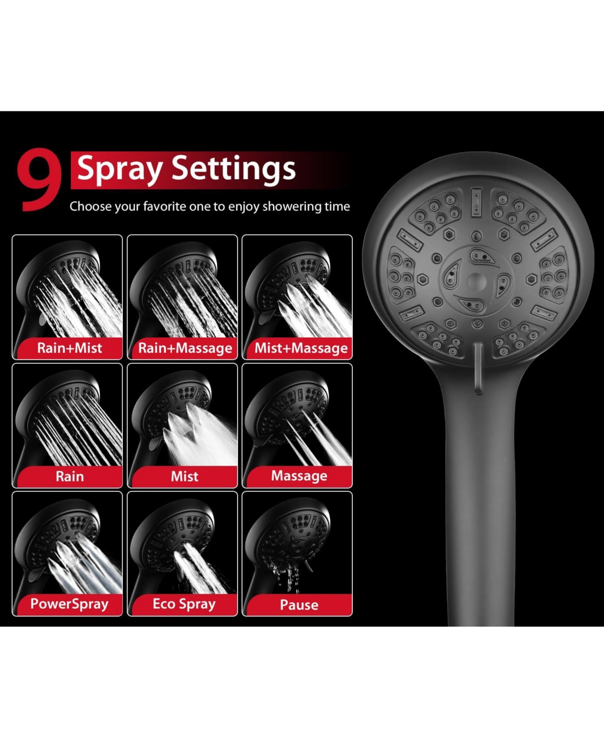 Cyqbd Shower Head Handheld 2 1 Rainfall 9 Modes Hose 2.5 Gpm