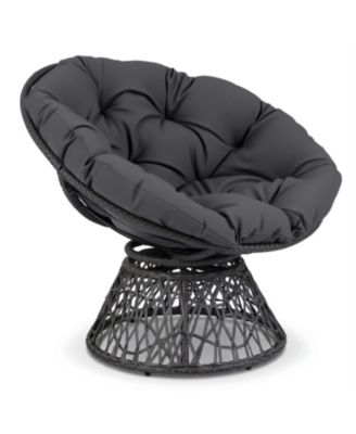 Wicker Papasan Lounge Chair with 360&deg; Swivel Base and Thick Cushion
